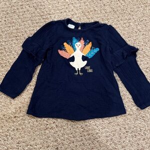 Mud Pie Navy Thanksgiving Turkey Top with Festive Design - size 5T